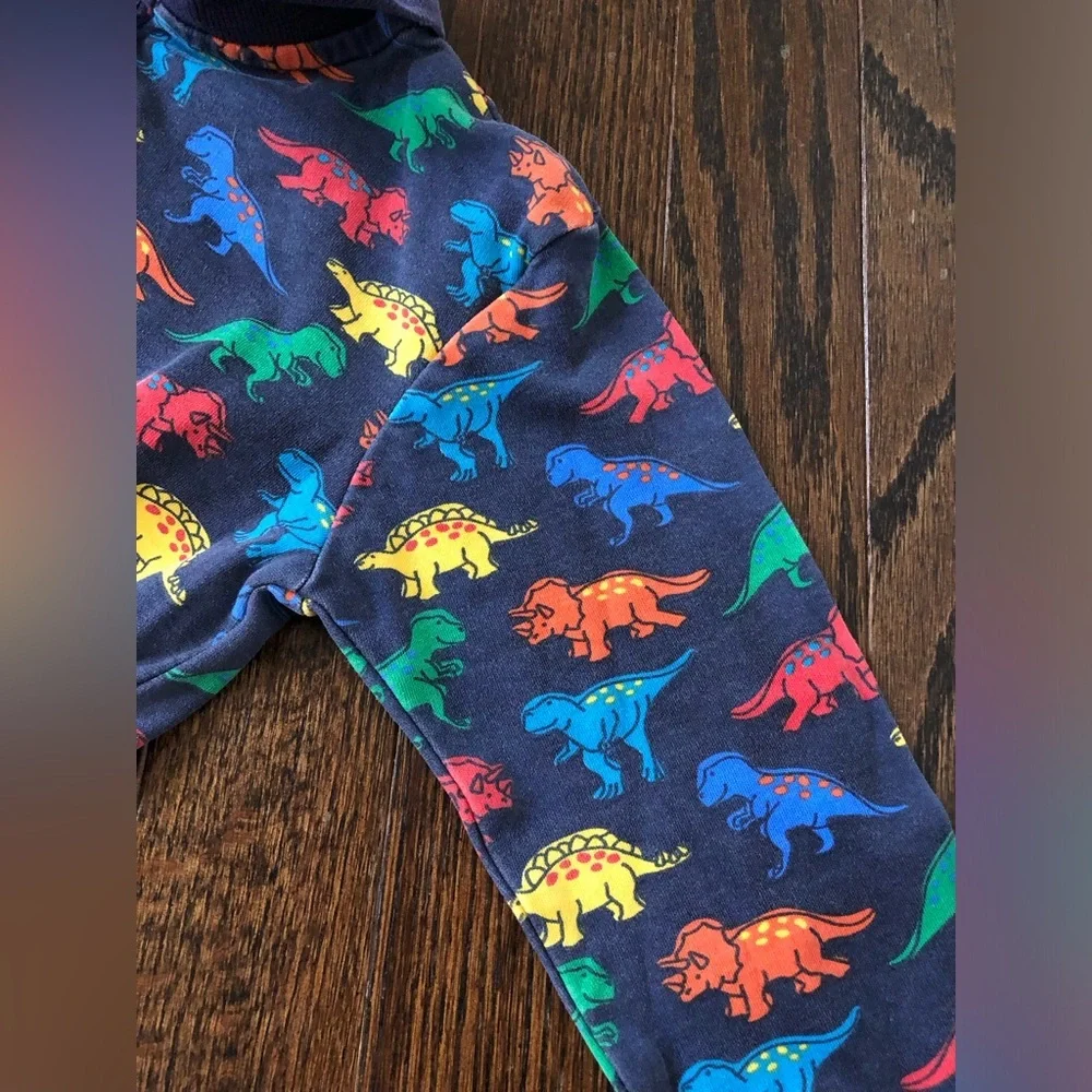 JoJo Maman Bebe Boys 2-3Y Blue Multi-Colored Dinosaurs Collared Long-Sleeve Polo